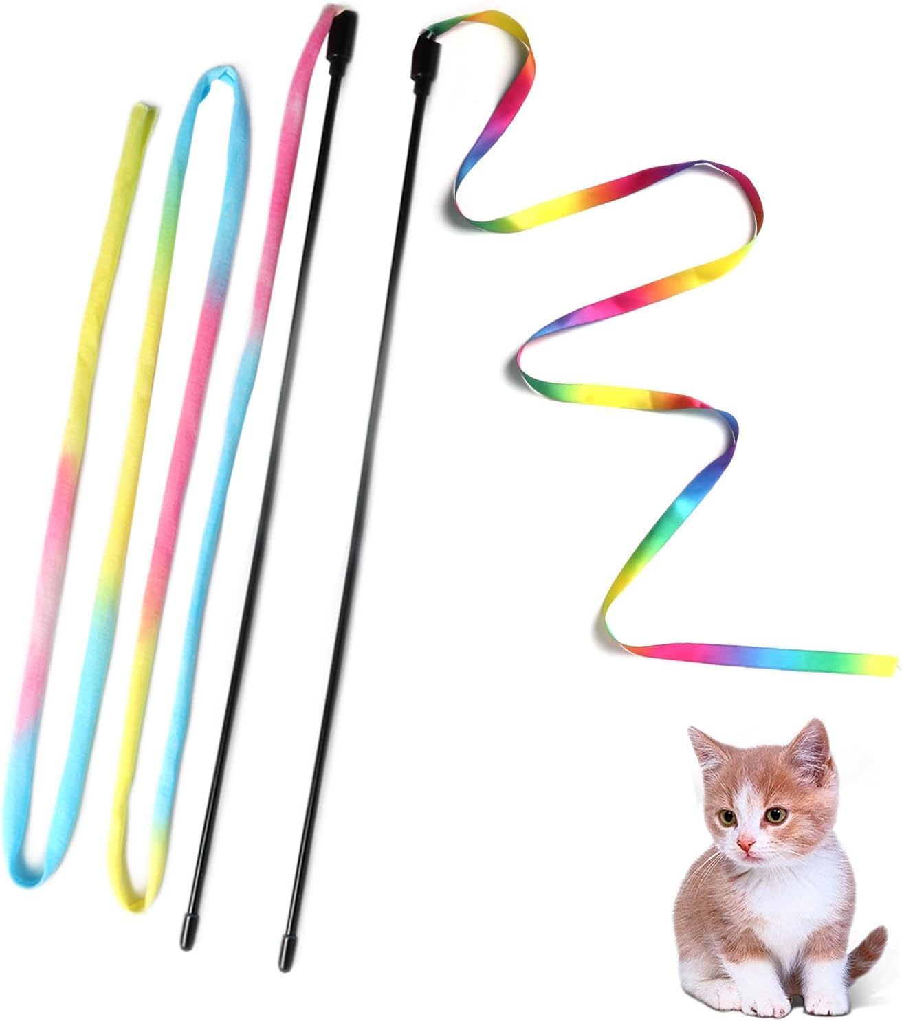 Interactive Cat Wand Toy Set – Colorful Ribbon Teaser