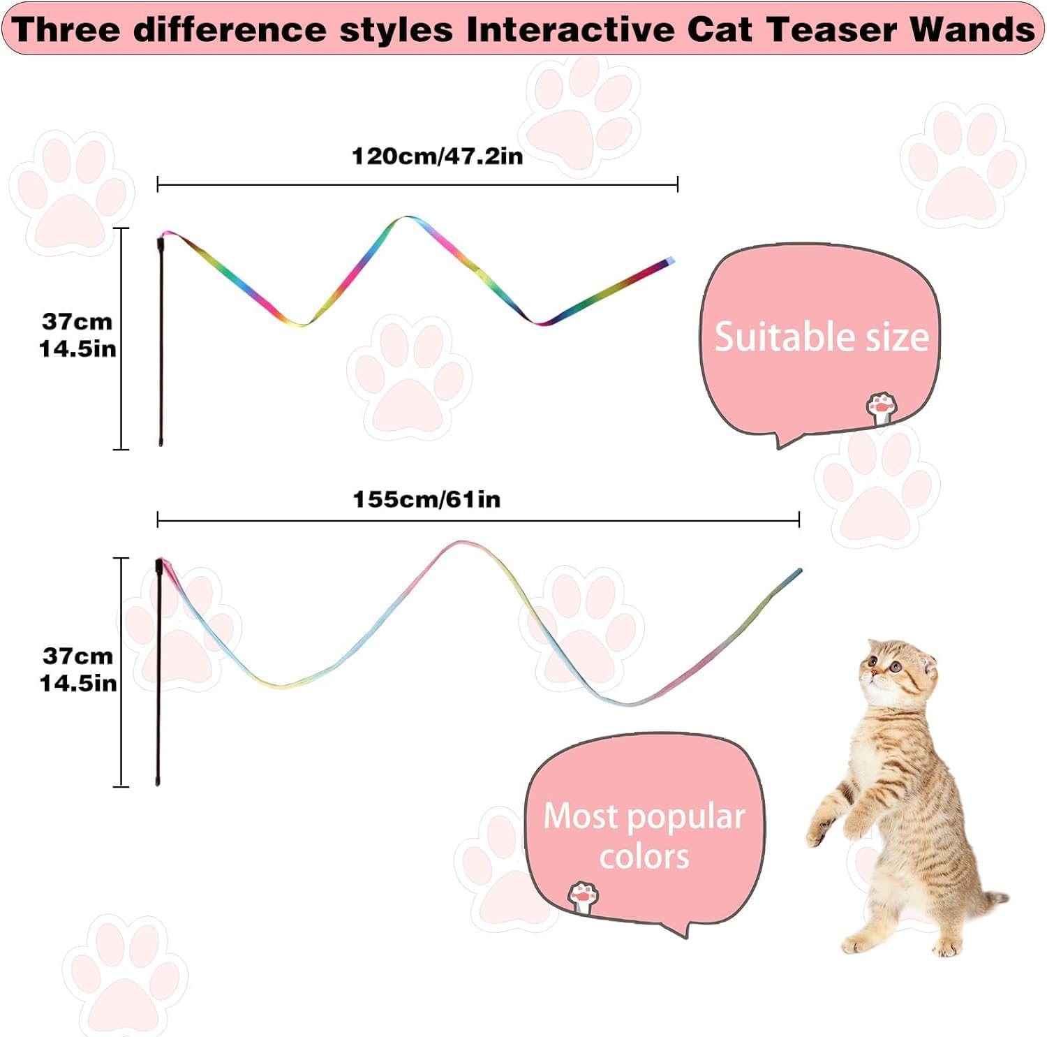 Interactive Cat Wand Toy Set – Colorful Ribbon Teaser