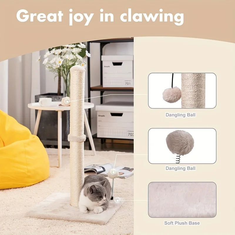 Tall Cat Scratching Post with Sisal and Hanging Ball