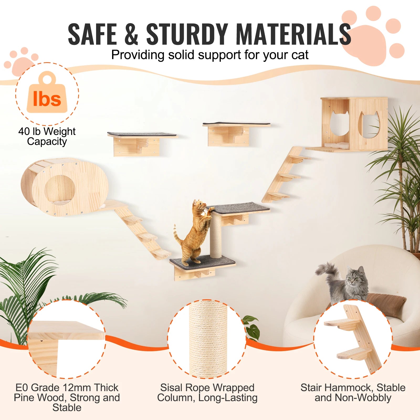 Wall Mounted Cat Shelves with Perches and Hammock