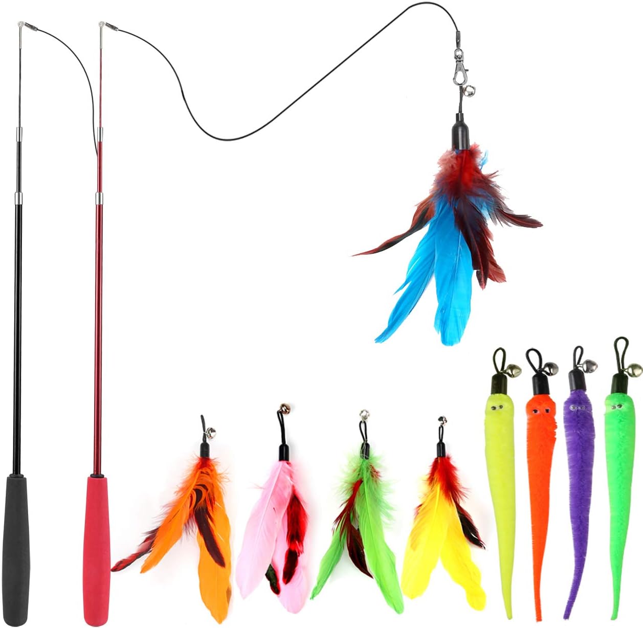 Interactive Cat Wand Toy Set – Telescopic Teaser With Feathers