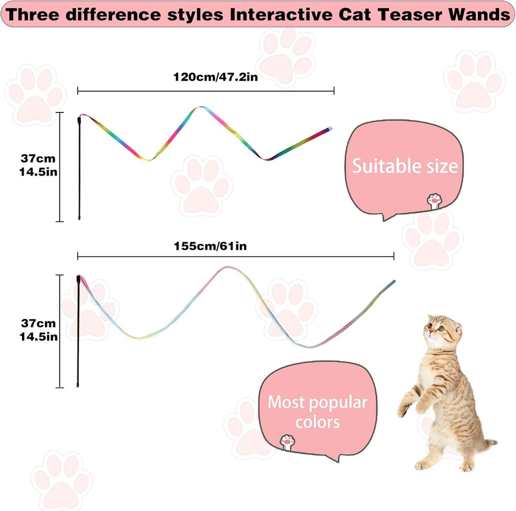 Interactive Cat Wand Toy Set – Colorful Ribbon Teaser