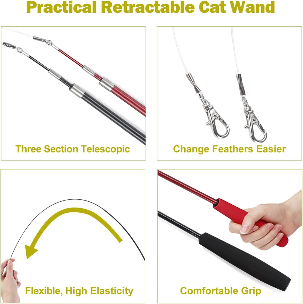Interactive Cat Wand Toy Set – Telescopic Teaser With Feathers