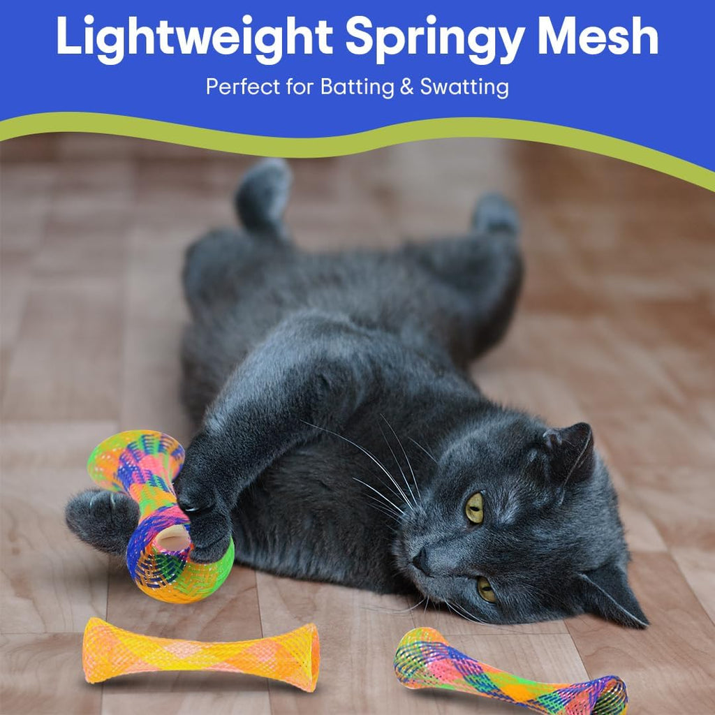 Catnip Mesh Spring Tubes Cat Toy Set – 3 Bouncy Pieces