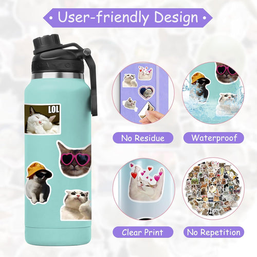 100-Pack Cute Cat Meme Stickers – Waterproof Vinyl Set