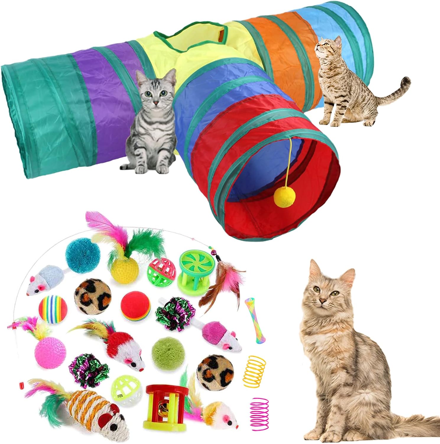 32-Piece Interactive Cat Toy Set With Foldable Tunnel