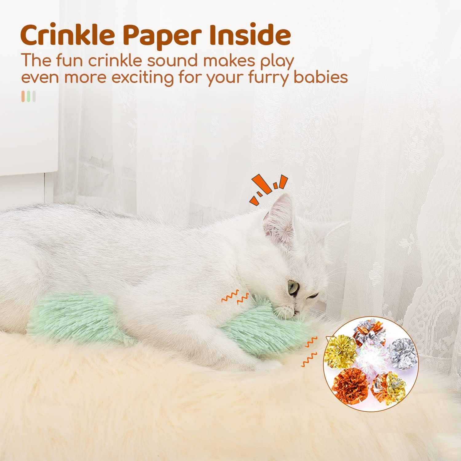 Plush Catnip Kicker Toy Pillows – 3-Pack Crinkle Set