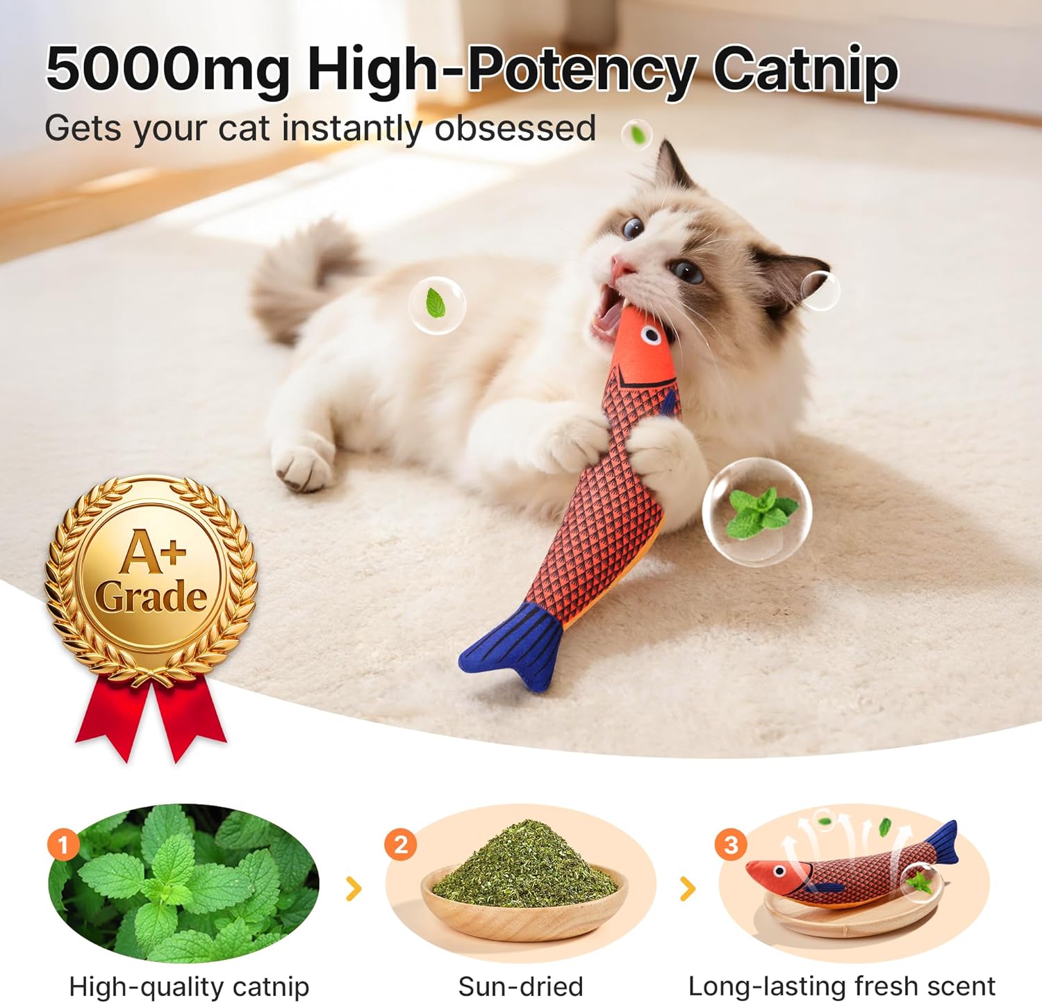 Catnip Fish Kicker Toys – Soft Plush Crinkle 3-Pack