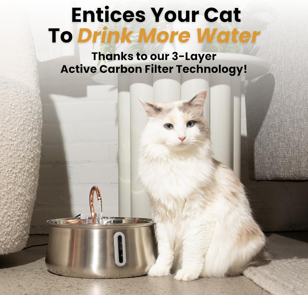 Stainless Steel Cat Water Fountain – 4L Ultra-Quiet
