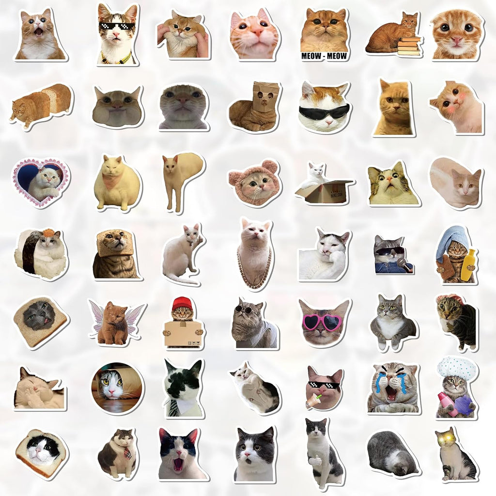 100-Pack Cute Cat Meme Stickers – Waterproof Vinyl Set