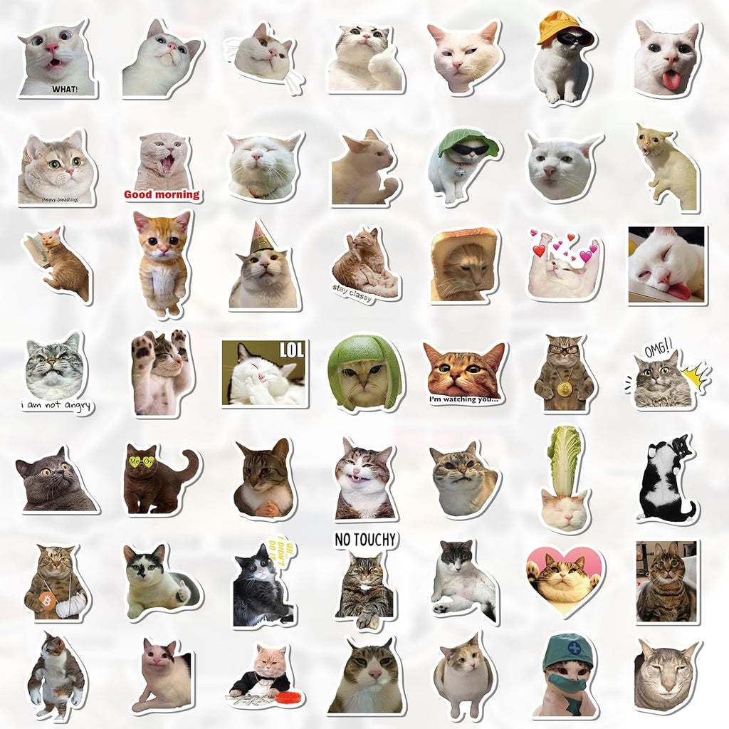 100-Pack Cute Cat Meme Stickers – Waterproof Vinyl Set