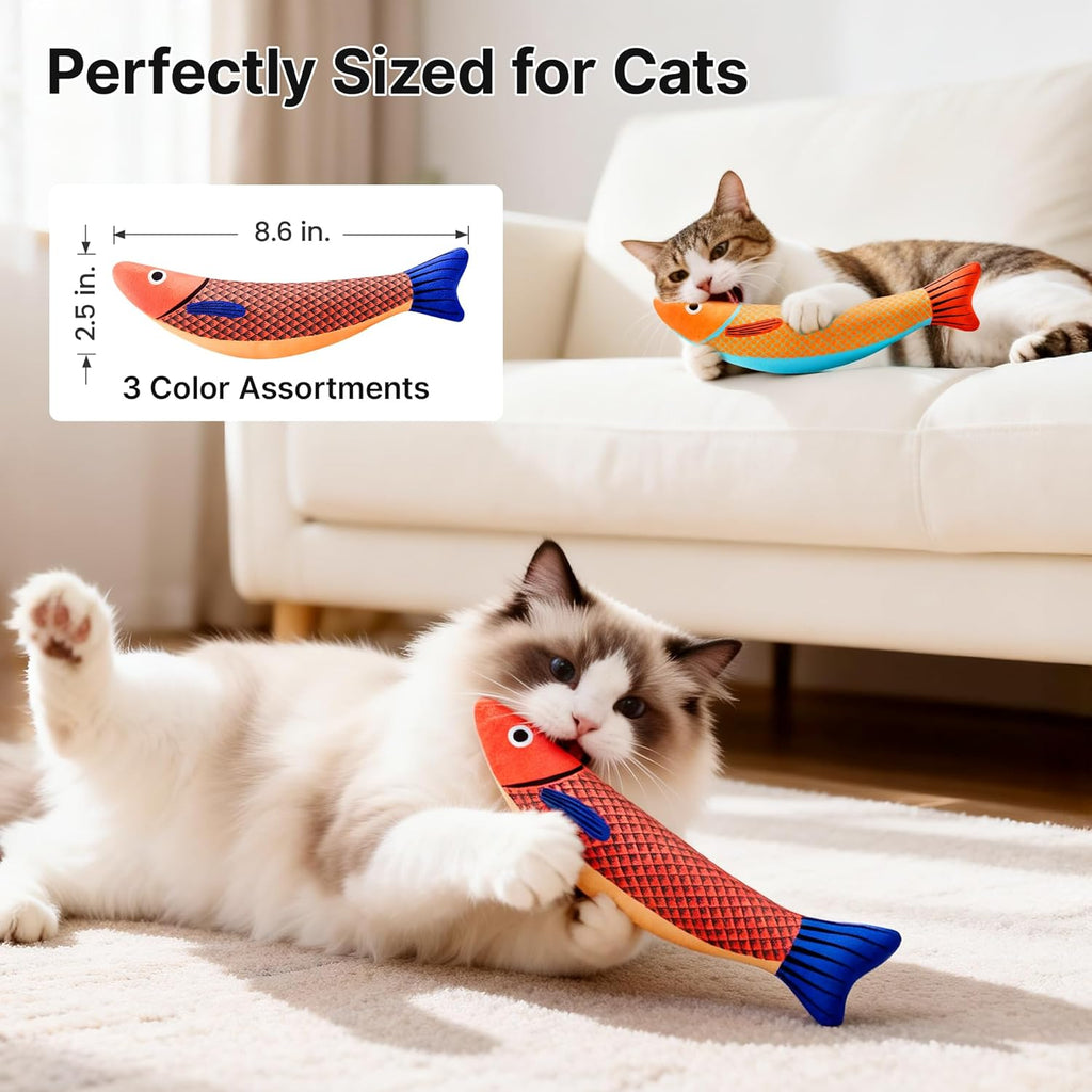 Catnip Fish Kicker Toys – Soft Plush Crinkle 3-Pack