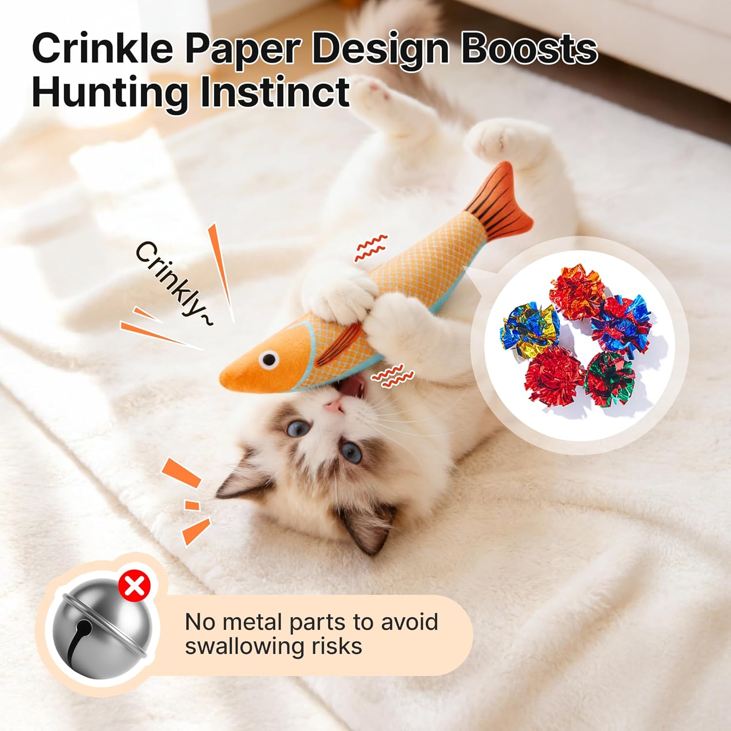 Catnip Fish Kicker Toys – Soft Plush Crinkle 3-Pack