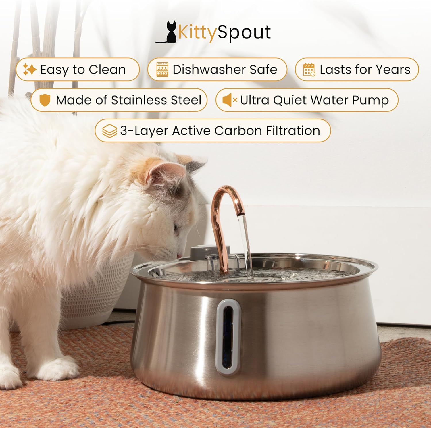 Stainless Steel Cat Water Fountain – 4L Ultra-Quiet
