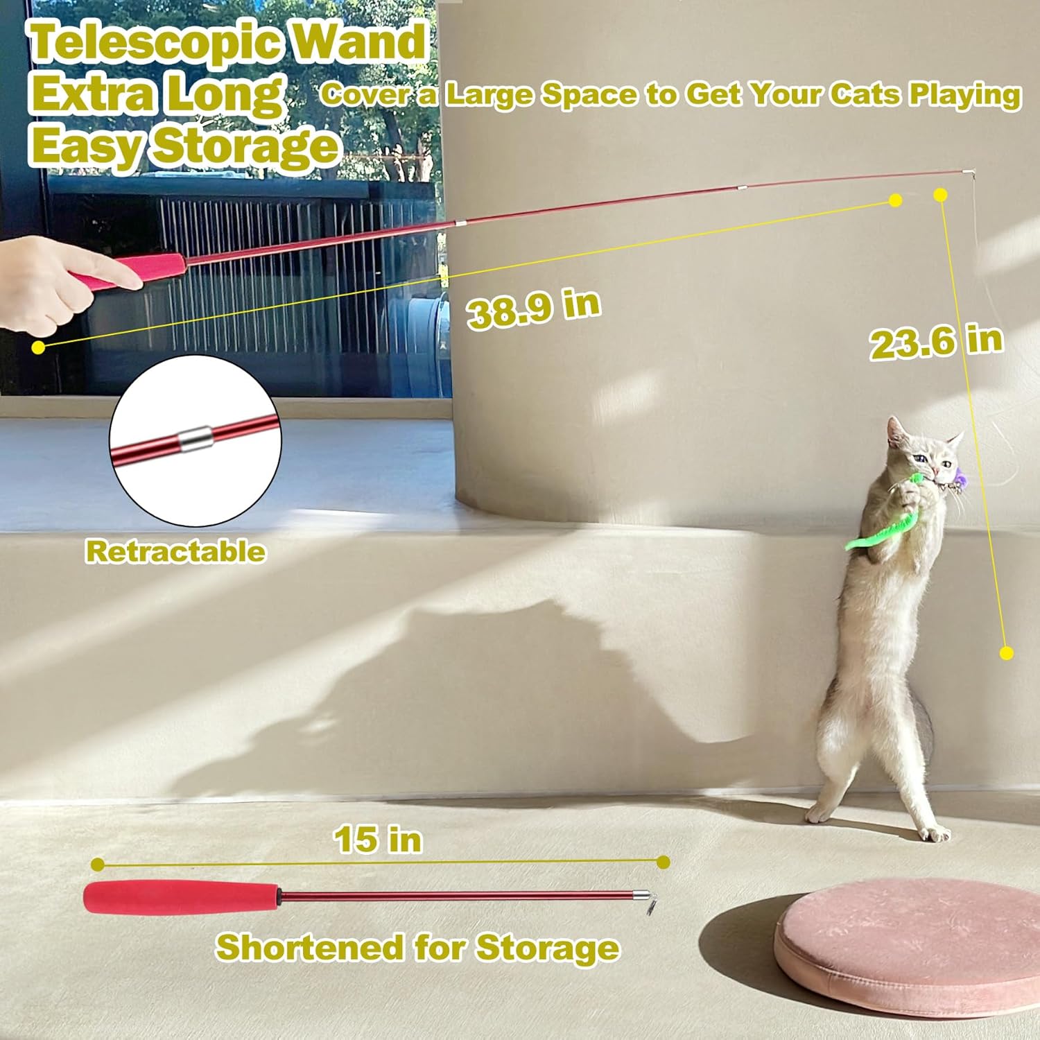 Interactive Cat Wand Toy Set – Telescopic Teaser With Feathers