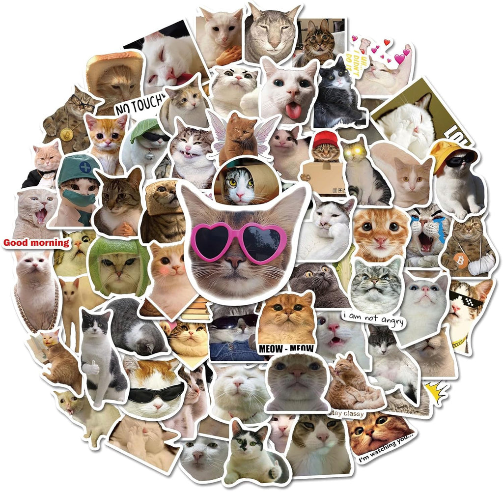 100-Pack Cute Cat Meme Stickers – Waterproof Vinyl Set