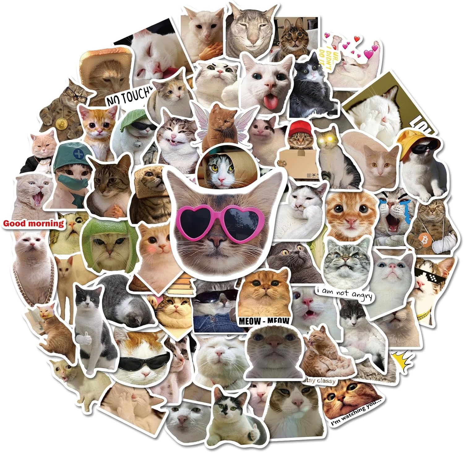 100-Pack Cute Cat Meme Stickers – Waterproof Vinyl Set