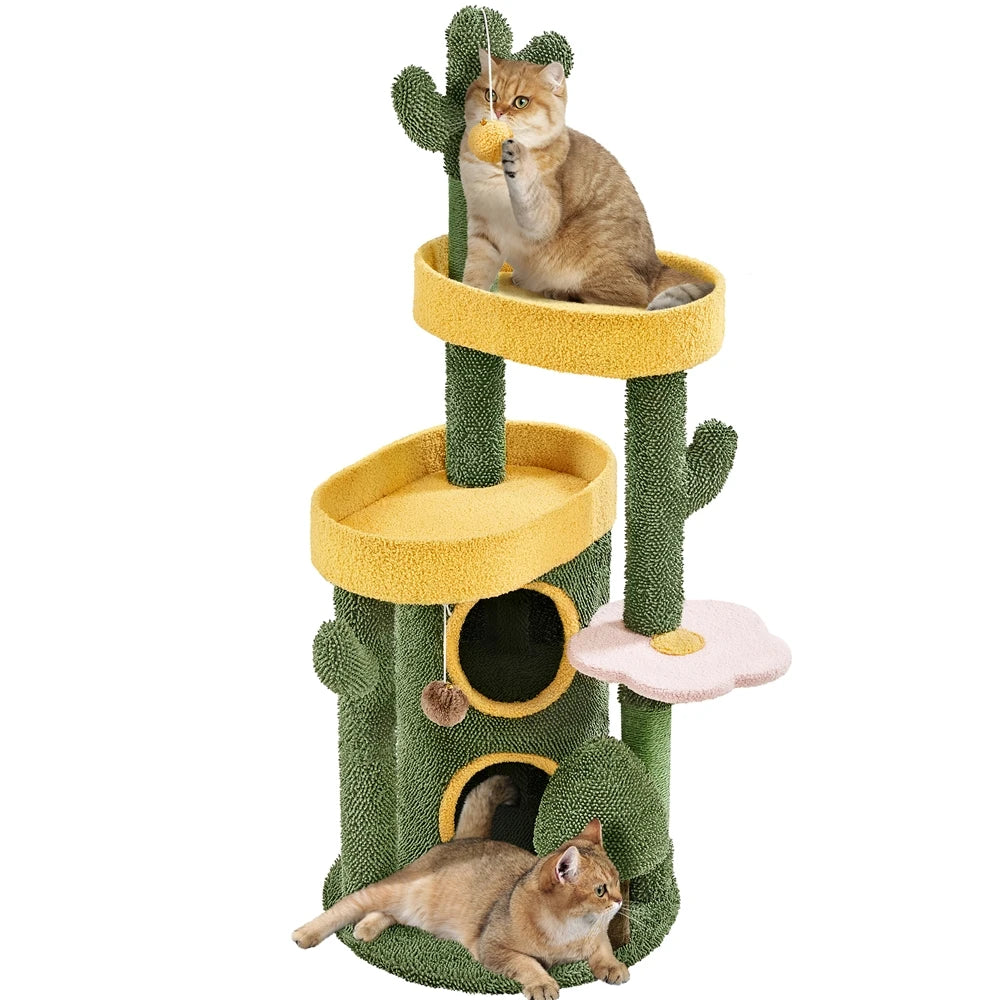 48.5in Cactus Cat Tree Tower with Perches & Condo