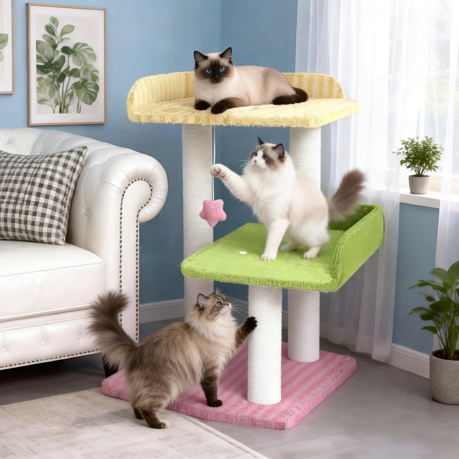 Indoor Cat Tree Tower with Scratching Board and Toys