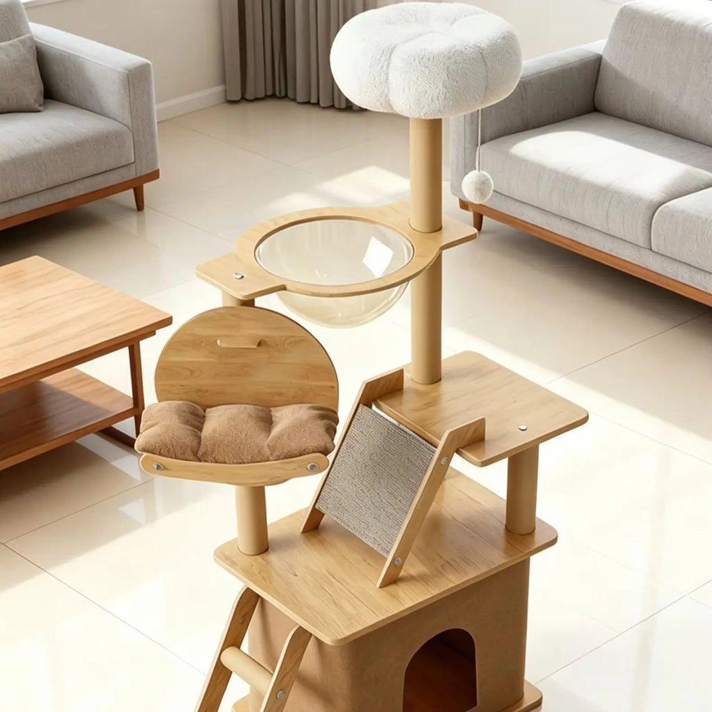Floor-to-Ceiling Solid Wood Cat Tree Tower with Posts