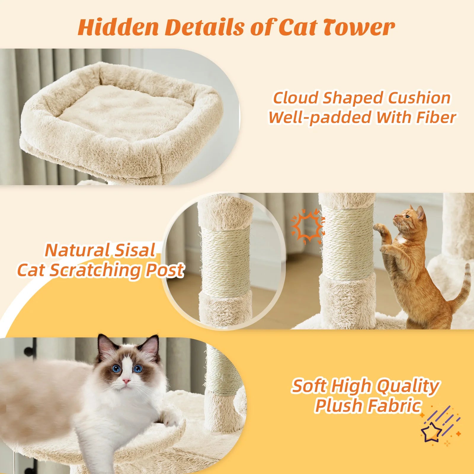 44-Inch Cat Tree Tower with Sisal Scratching Posts
