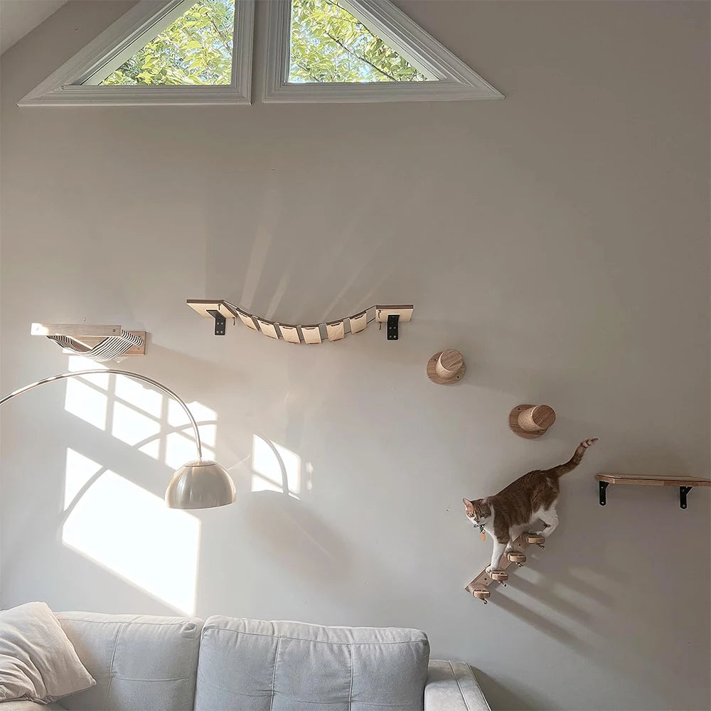 Wall Mounted Cat Climbing Shelf With Sisal Steps