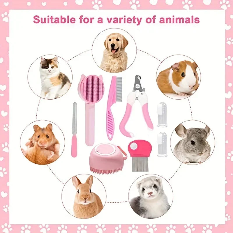8-Piece Cat Grooming Kit with Brushes and Nail Tools