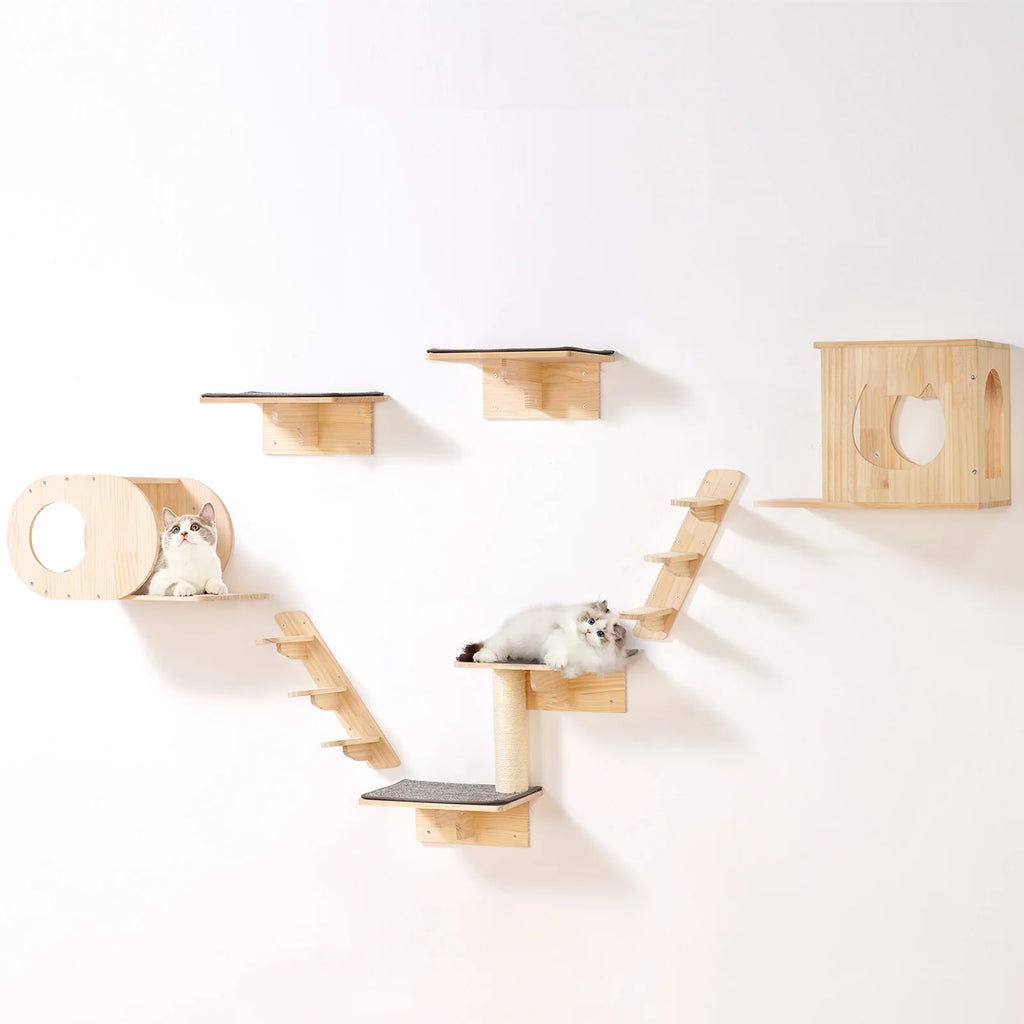 Wall Mounted Cat Shelves with Perches and Hammock