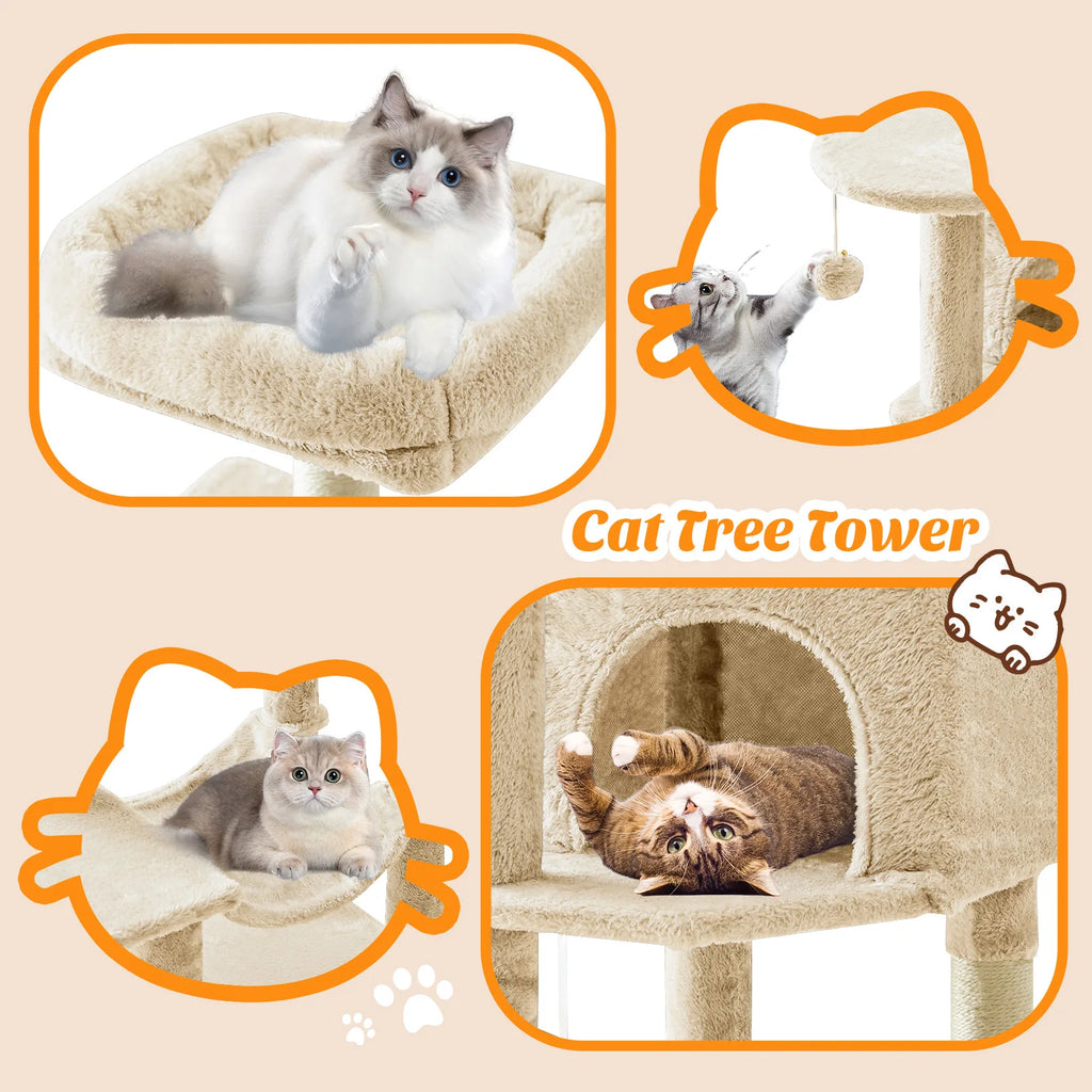 44-Inch Cat Tree Tower with Sisal Scratching Posts