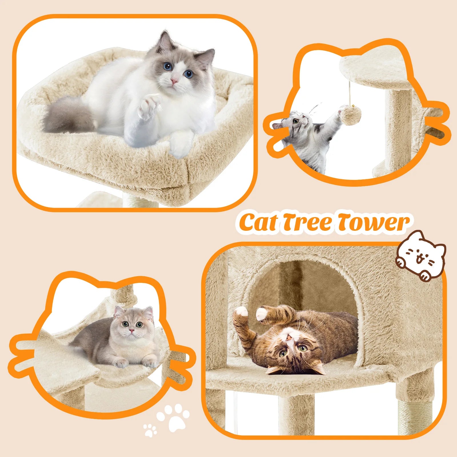 44-Inch Cat Tree Tower with Sisal Scratching Posts
