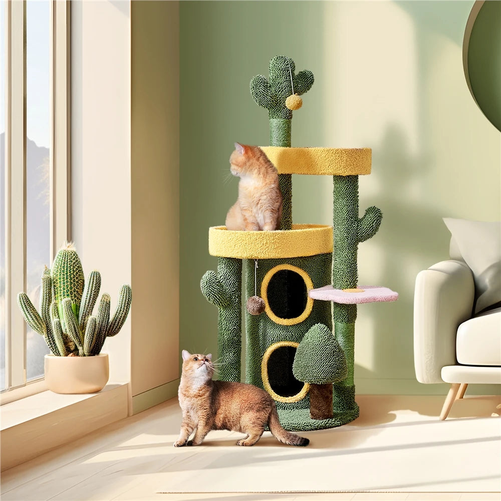 48.5in Cactus Cat Tree Tower with Perches & Condo