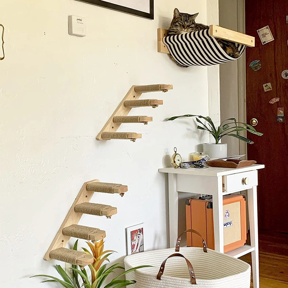 Wall Mounted Cat Climbing Shelf With Sisal Steps