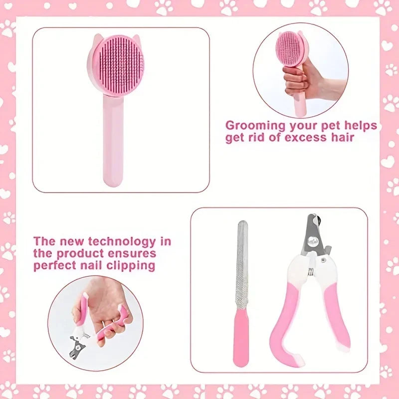 8-Piece Cat Grooming Kit with Brushes and Nail Tools