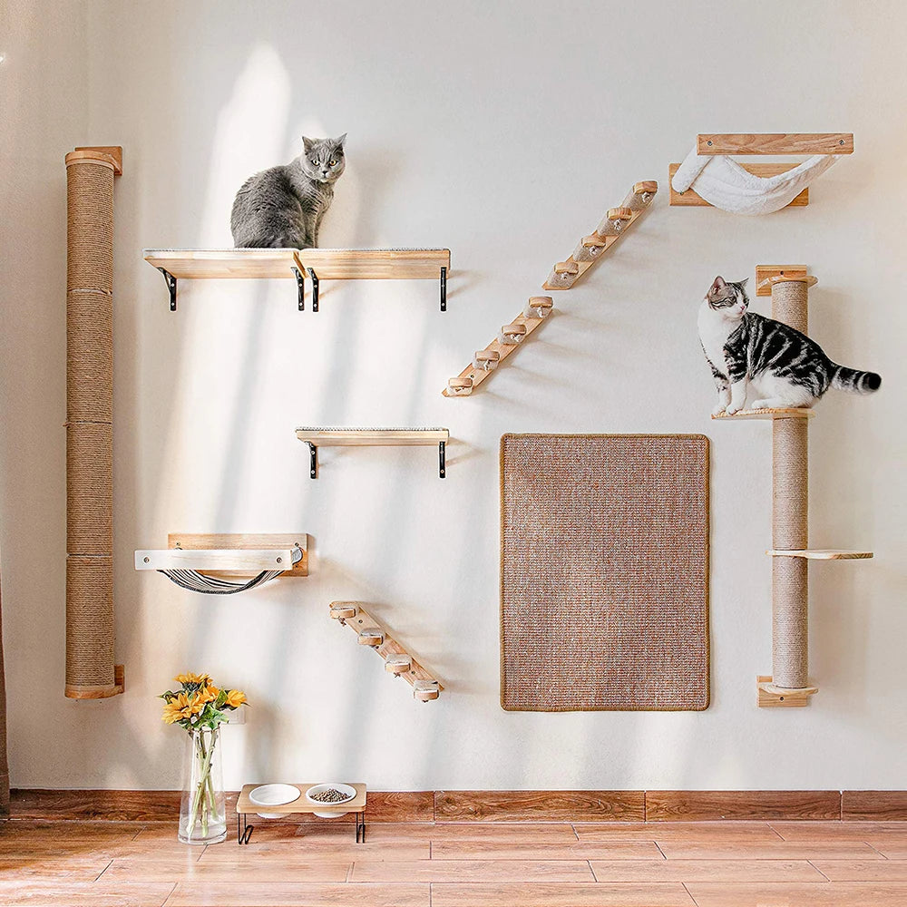 Wall Mounted Cat Climbing Shelf With Sisal Steps