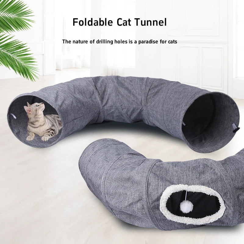 Foldable Cat Tunnel With Soft Cushion Pillow Set
