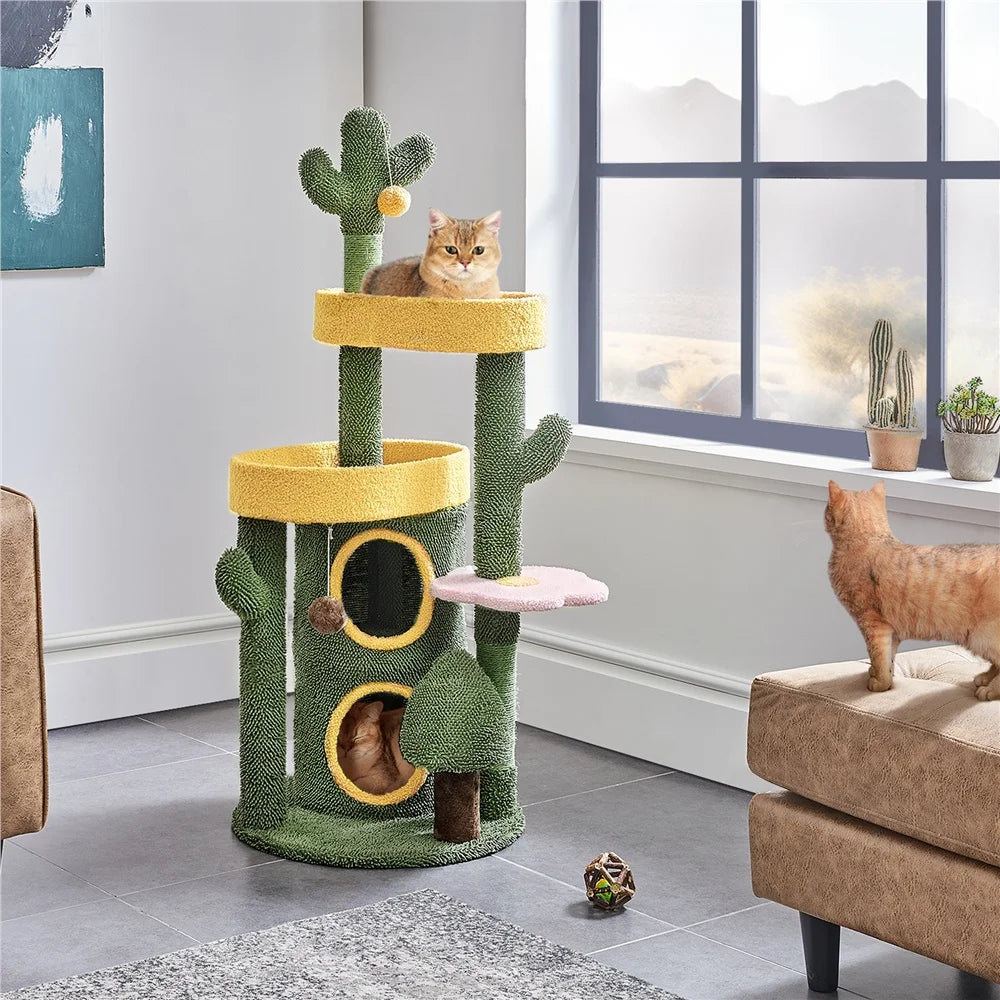 48.5in Cactus Cat Tree Tower with Perches & Condo