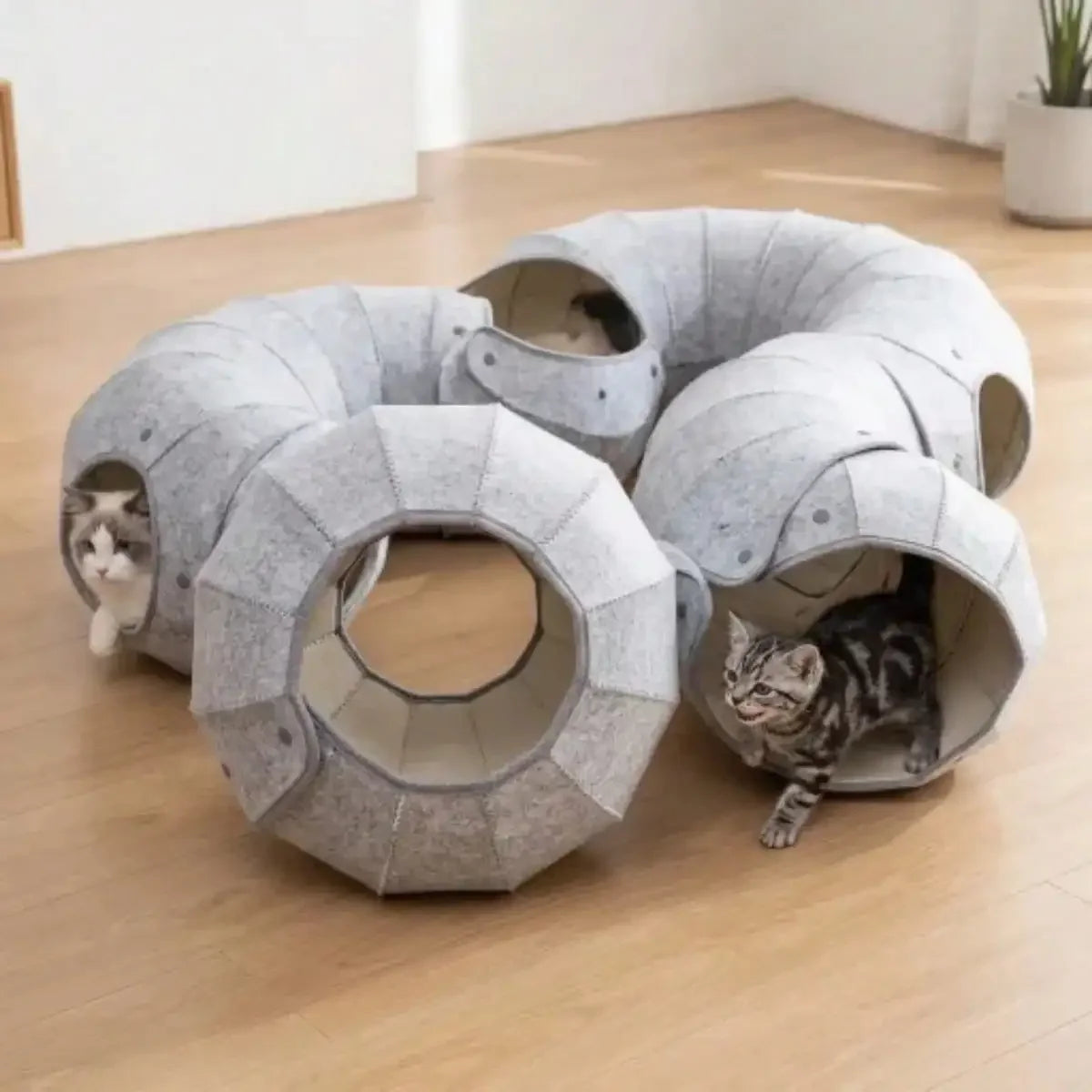 Collapsible Cat Tunnel Toy With Peek Holes And Hanging Ball