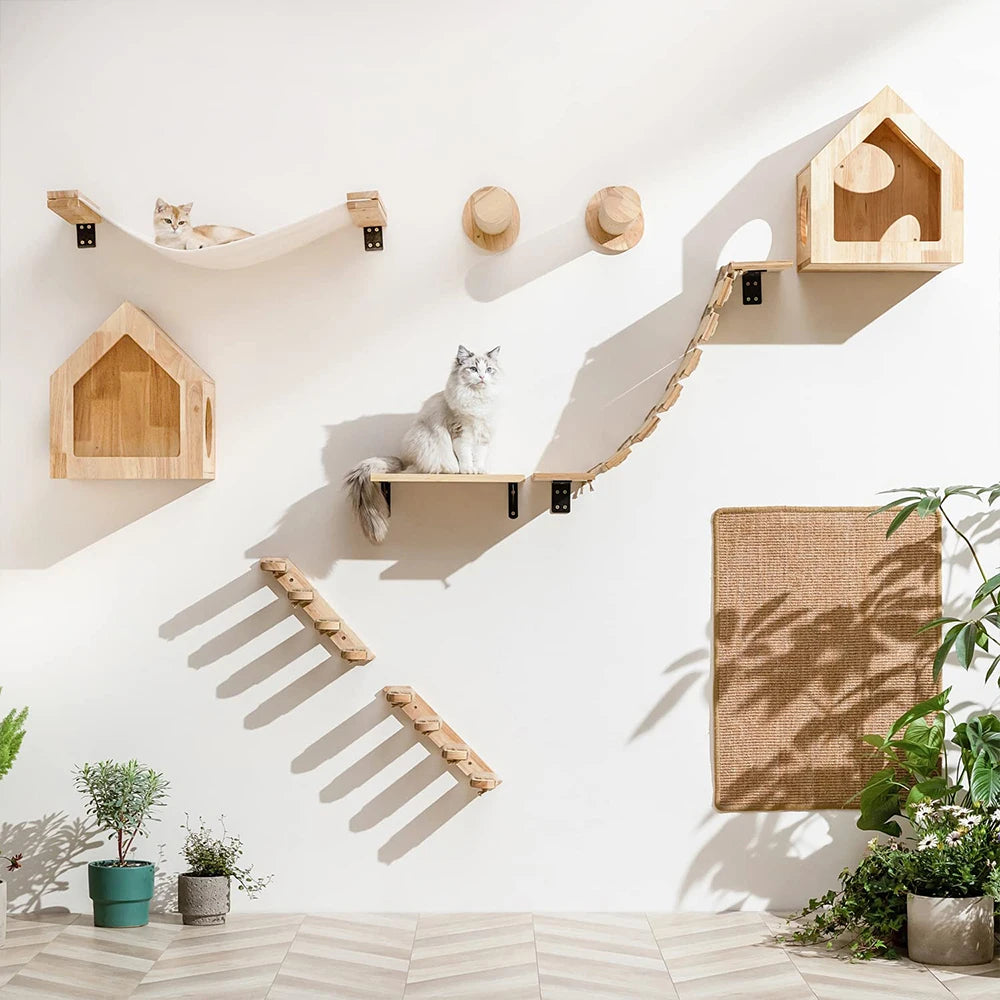 Wall Mounted Cat Climbing Shelf With Sisal Steps