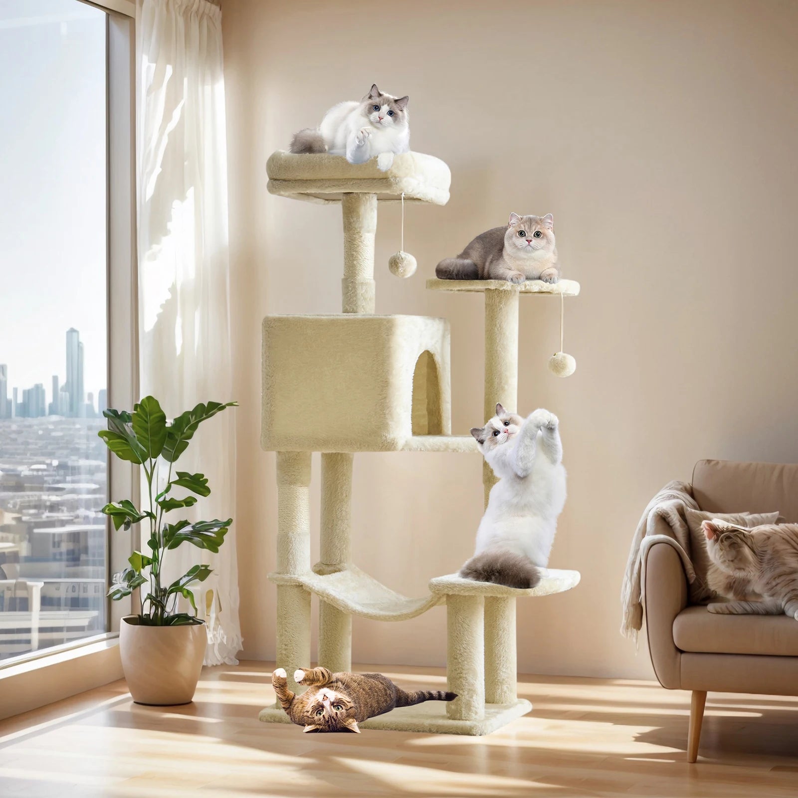 44-Inch Cat Tree Tower with Sisal Scratching Posts