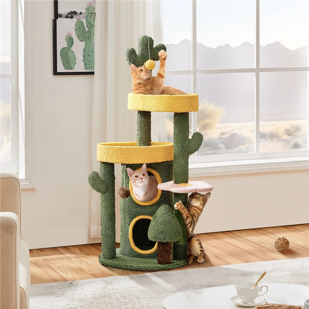 48.5in Cactus Cat Tree Tower with Perches & Condo