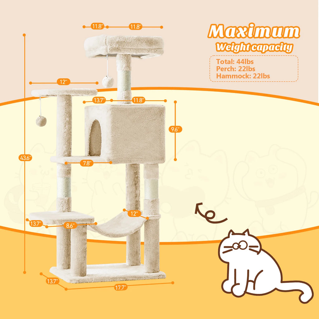 44-Inch Cat Tree Tower with Sisal Scratching Posts