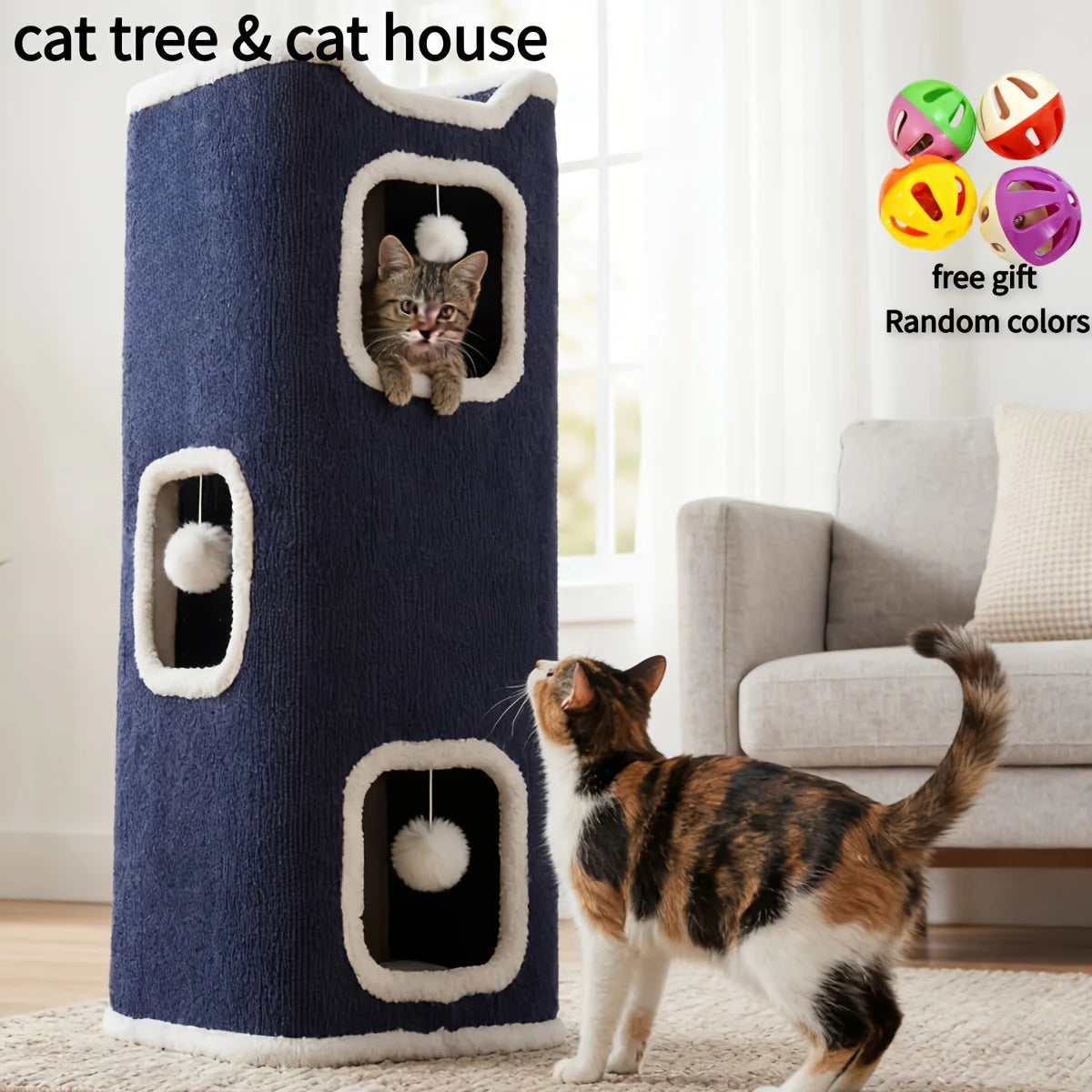 Multi-Level Indoor Cat Tree House with Cozy Bed