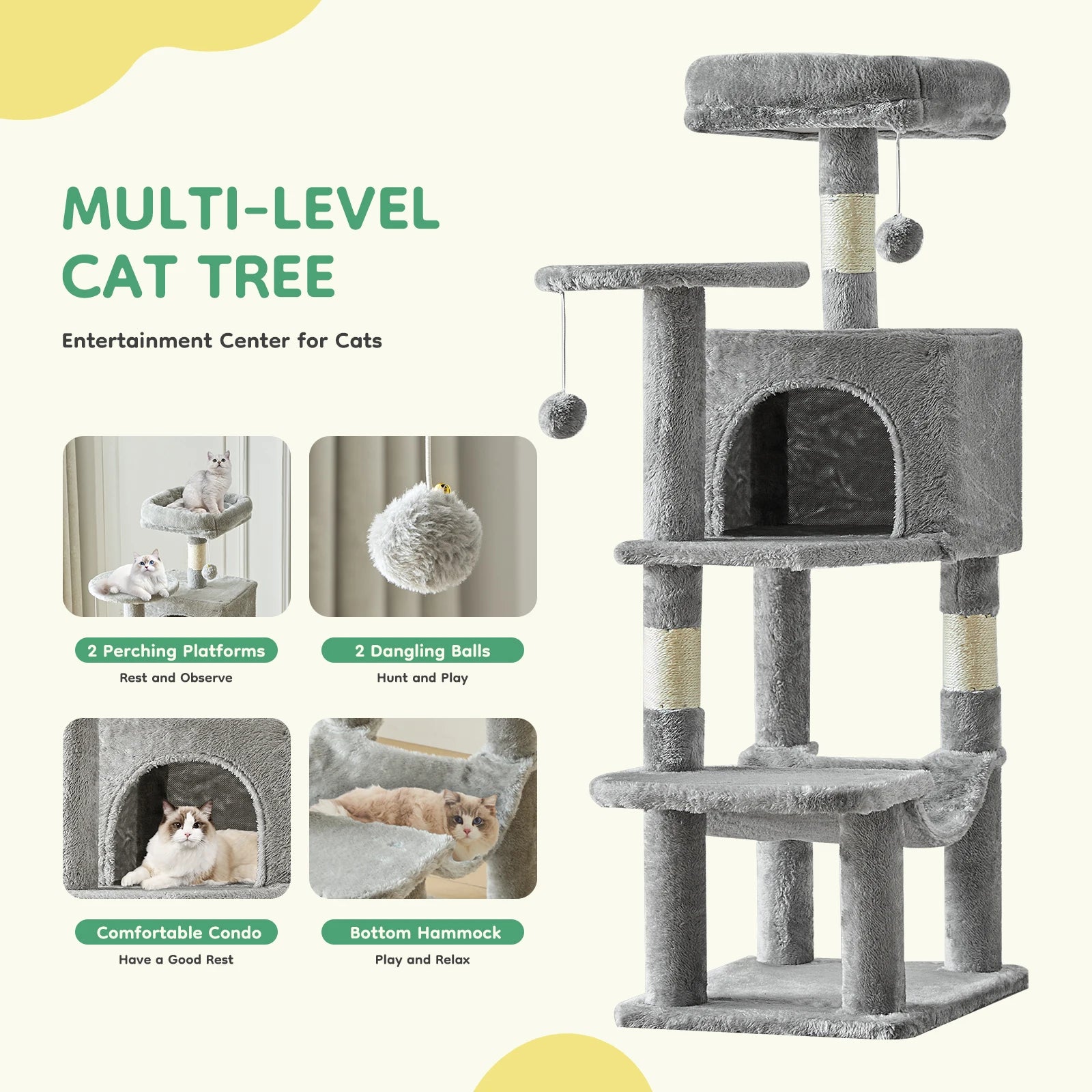 Tall Cat Tree Tower with Sisal Scratching Posts