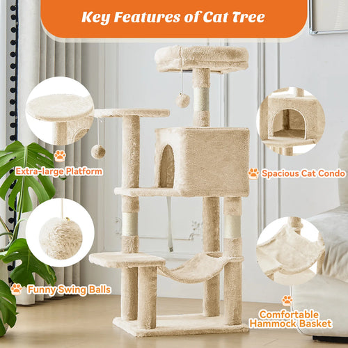 44-Inch Cat Tree Tower with Sisal Scratching Posts