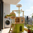 Floor-to-Ceiling Solid Wood Cat Tree Tower with Posts