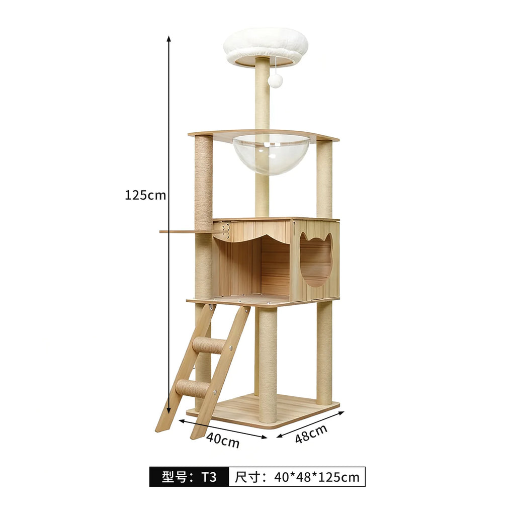 Floor-to-Ceiling Solid Wood Cat Tree Tower with Posts