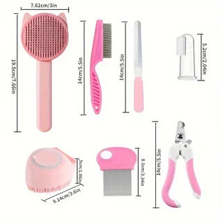 8-Piece Cat Grooming Kit with Brushes and Nail Tools