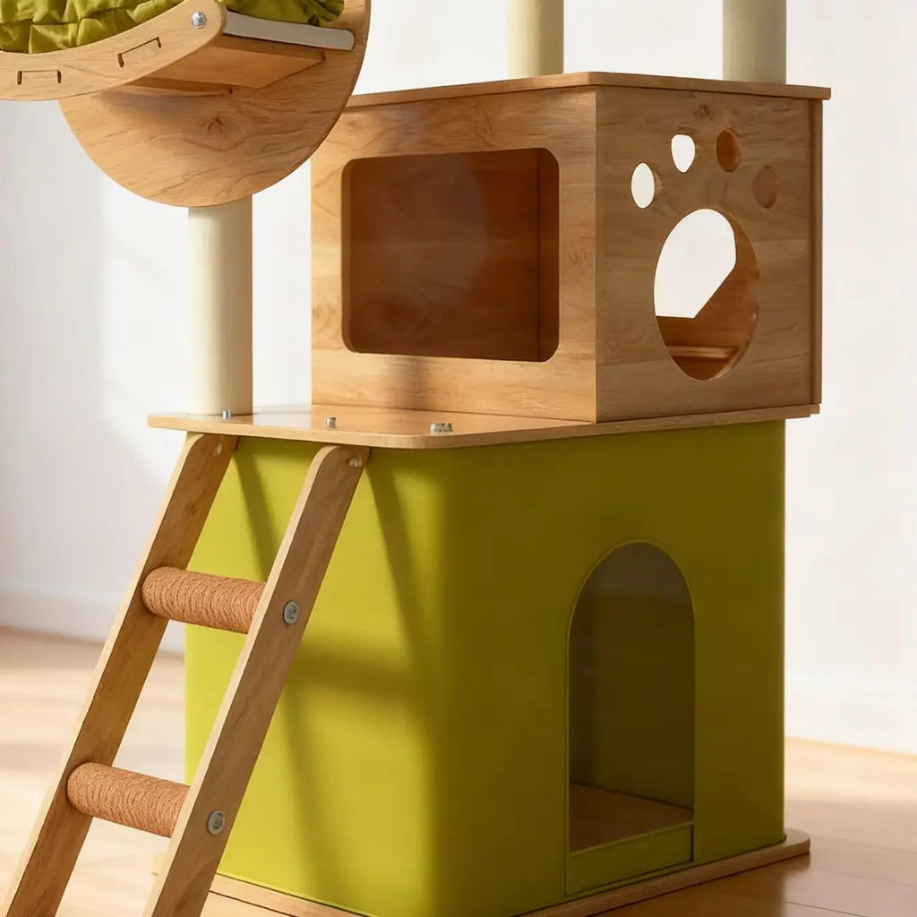 Floor-to-Ceiling Solid Wood Cat Tree Tower with Posts