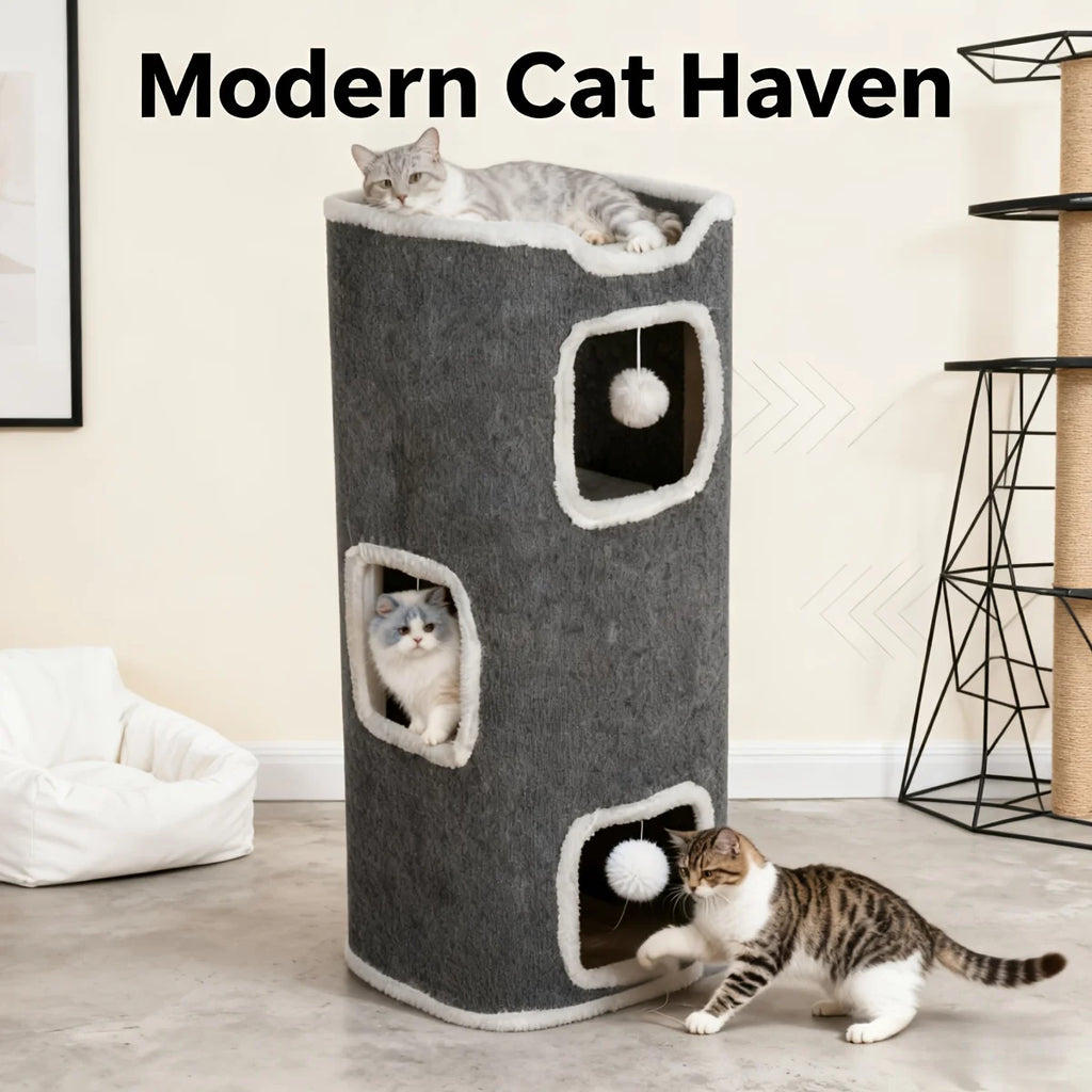 Multi-Level Indoor Cat Tree House with Cozy Bed