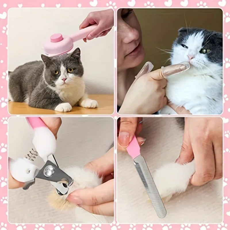8-Piece Cat Grooming Kit with Brushes and Nail Tools